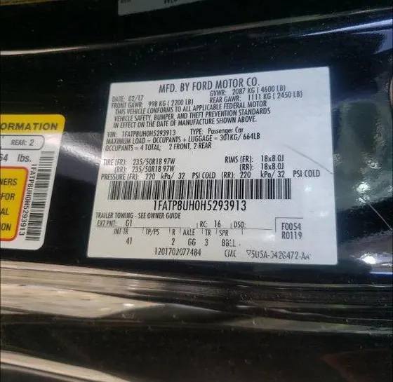 2017 Ford Mustang VIN 1FATP8UH0H5293913 - photo 11 of 11