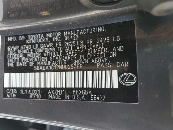 2022 Lexus ES VIN 58ADA1C12NU025768 - photo 4 of 14