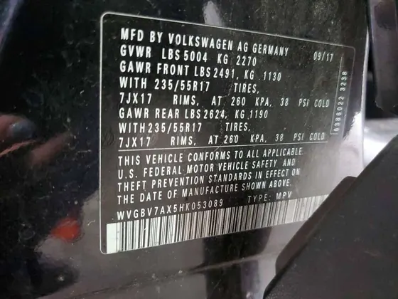2017 Volkswagen Tiguan VIN WVGBV7AX5HK053089 - photo 11 of 11